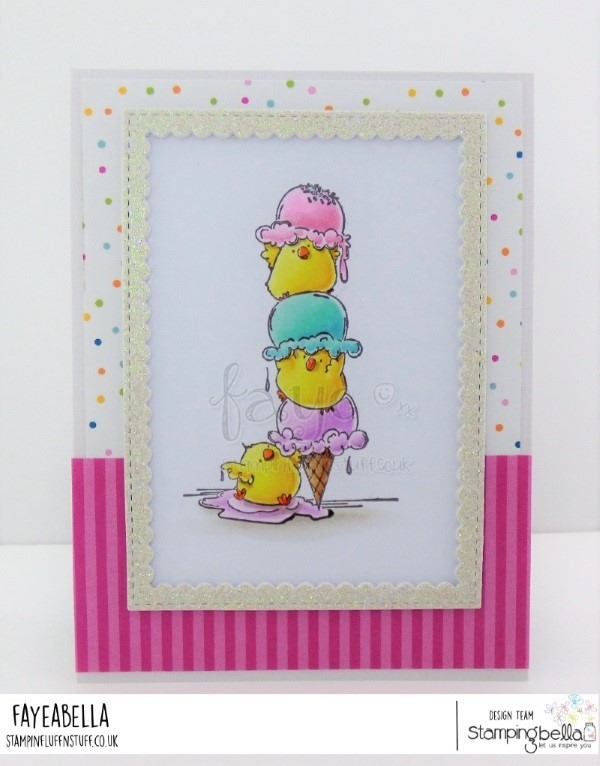 www.stampingbella.com: Rubber stamp used:  CHICKS WITH A SPRINKLE ON TOP.  Card by: FAYE WYNN JONES