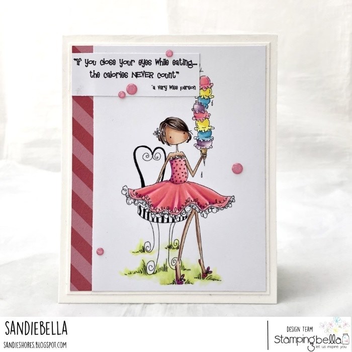 www.stampingbella.com: Rubber stamp used:  ISABELLA LOVES ICE CREAM.  Card by: SANDIE DUNNE