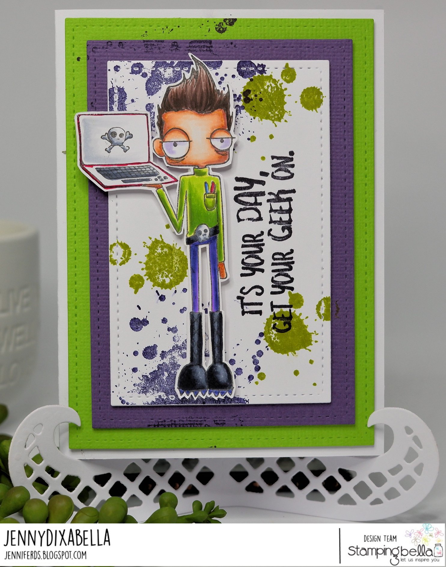 www.stampingbella.com: rubber stamp used: ODDBALL GEEK. Card by JENNY DIX