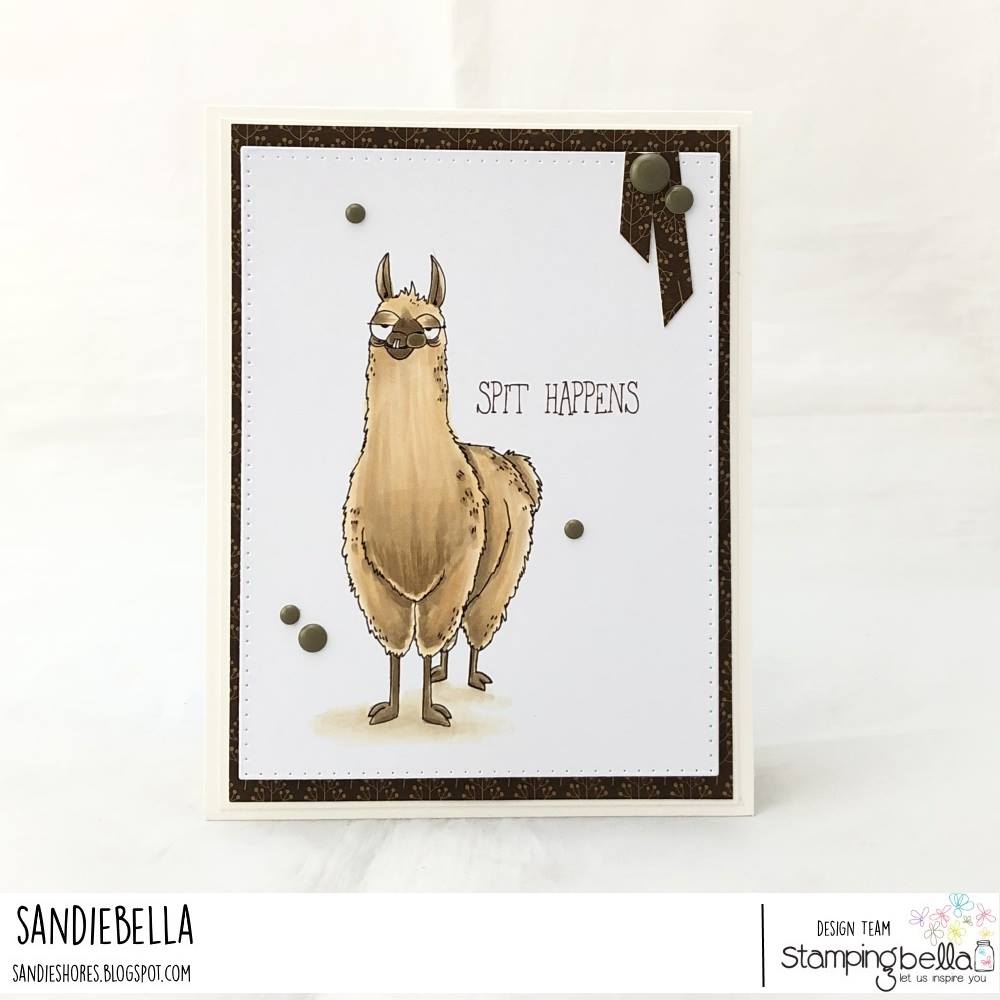 www.stampingbella.com: rubber stamp used: ODDBALL LLAMA. Card by Sandie Dunne