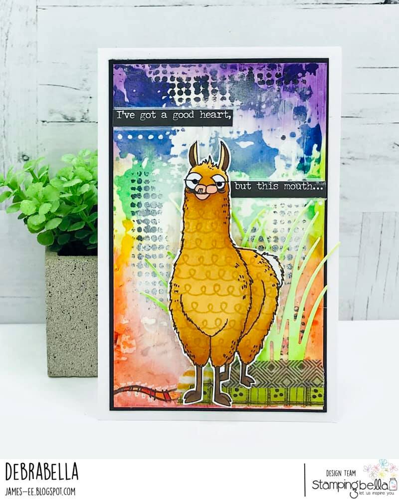 www.stampingbella.com: rubber stamp used: ODDBALL LLAMA. Card by DEBRA JAMES