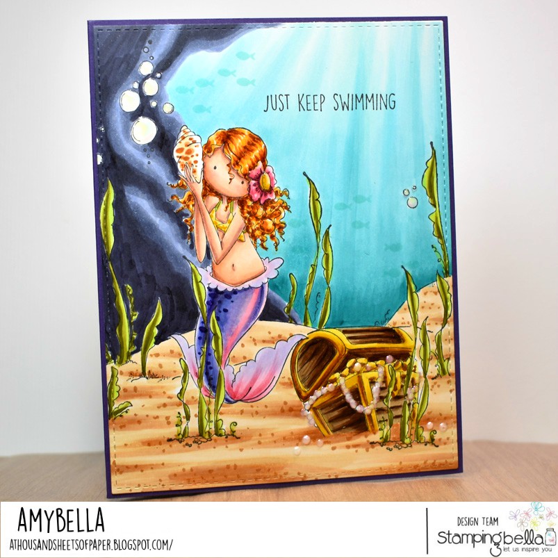 www.stampingbella.com: rubber stamp used : tiny townie mermaid set: card by Amy Young