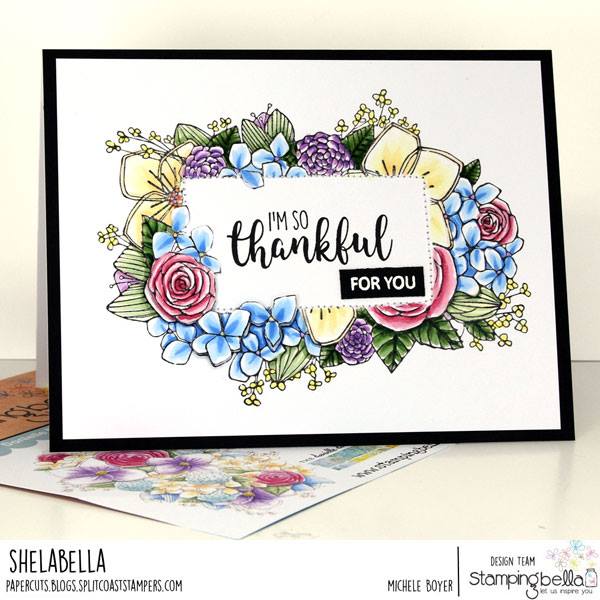 www.stampingbella.com: rubber stamp used: TUMBLEBLOSSOM CLUSTER. Card by Michele Boyer