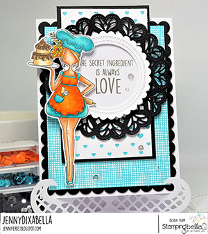 www.stampingbella.com: rubber stamp used: CURVY GIRL Baker Card by Jenny Dix