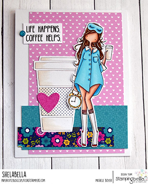 www.stampingbella.com: rubber stamp used: CURVY GIRL LOVES COFFEE. Card by MICHELE BOYER