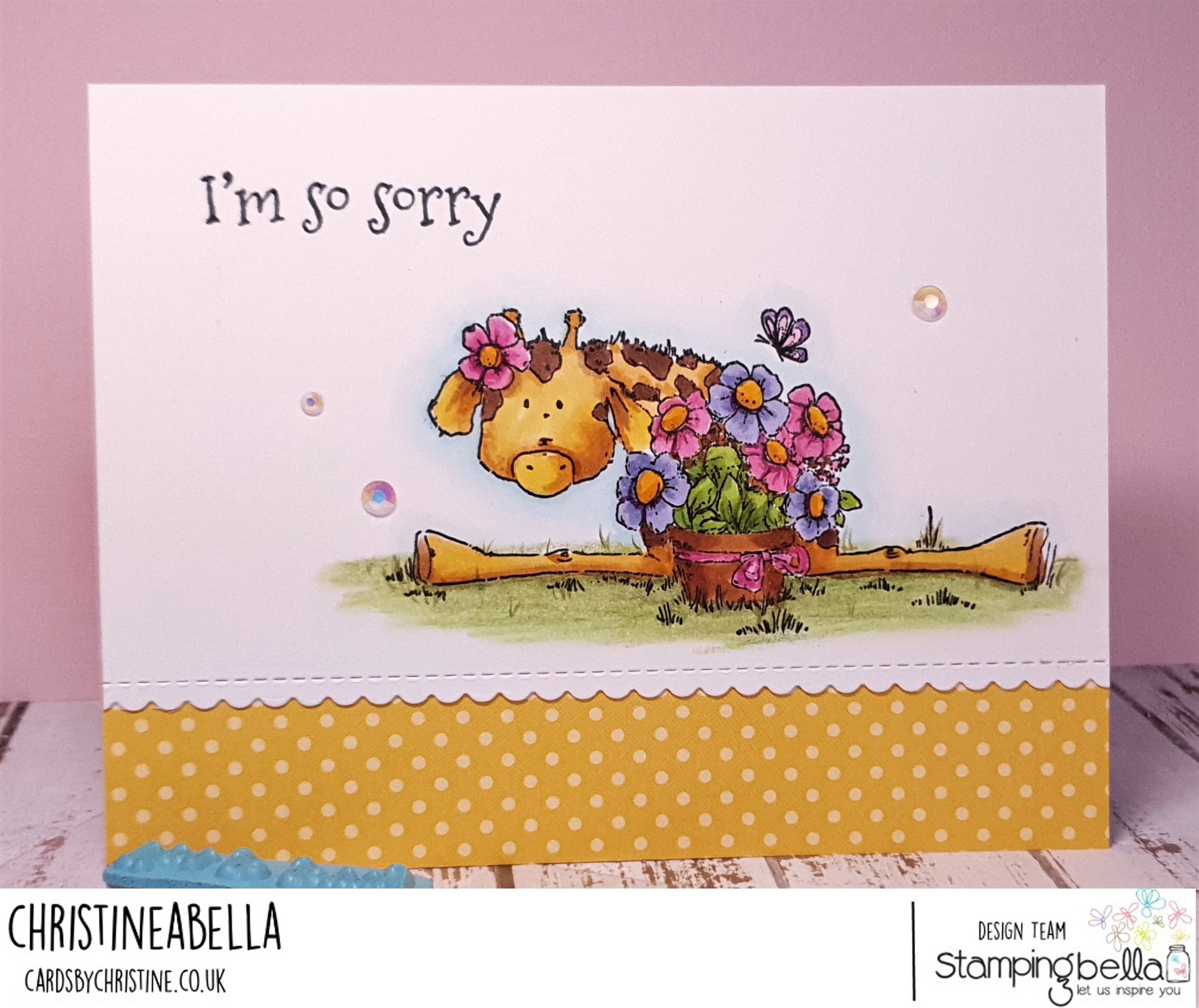 www.stampingbella.com: rubber stamp used GIGI the Giraffe STUFFIE   Card by Christine Levison