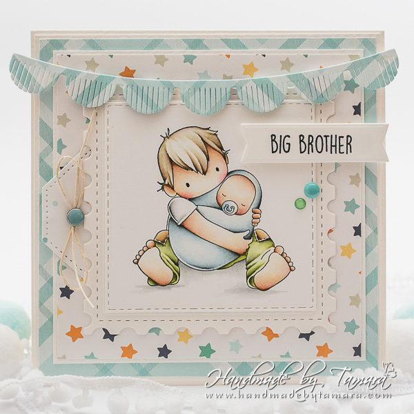 www.stampingbella.com: rubber stamp used: TINY TOWNIE BIG BROTHER.  Card by Tamara Potocnik