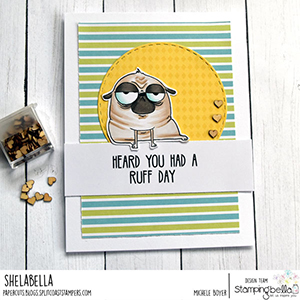 www.stampingbella.com: rubber stamp used: ODDBALL PUG. Card by Michele Boyer