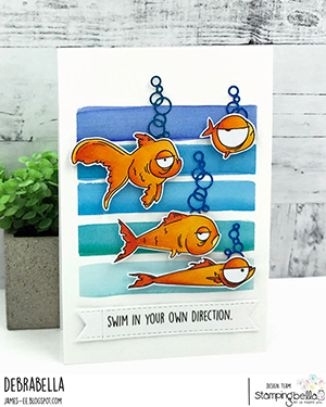 www.stampingbella.com: rubber stamp used: ODDBALL FISH SET. Card by Debra James