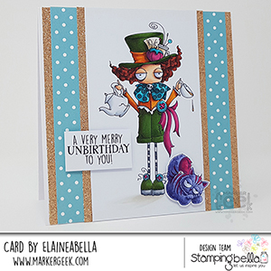  www.stampingbella.com: rubber stamp used ODDBALL MAD HATTER Card by Elaine Hughes