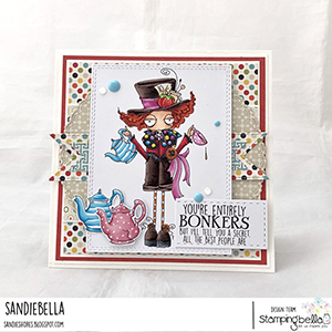  www.stampingbella.com: rubber stamp used ODDBALL MAD HATTER Card by Sandie Dunne