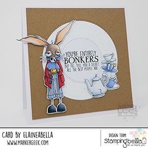  www.stampingbella.com: rubber stamp used ODDBALL March Hare Card by Elaine Hughes