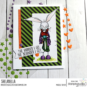  www.stampingbella.com: rubber stamp used ODDBALL March Hare Card by Michele Boyer