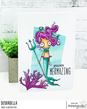 www.stampingbella.com: rubber stamp used: ODDBALL MERMAID SET. Card by Debra James