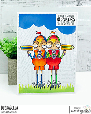 www.stampingbella.com: rubber stamp used ODDBALL TWEEDLE DEE AND TWEEDLE DUM Card by Debra James