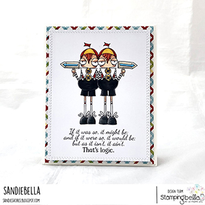 www.stampingbella.com: rubber stamp used ODDBALL TWEEDLE DEE AND TWEEDLE DUM Card by Sandie Dunne