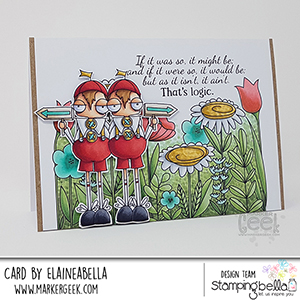 www.stampingbella.com: rubber stamp used ODDBALL TWEEDLE DEE AND TWEEDLE DUM Card by Elaine Hughes