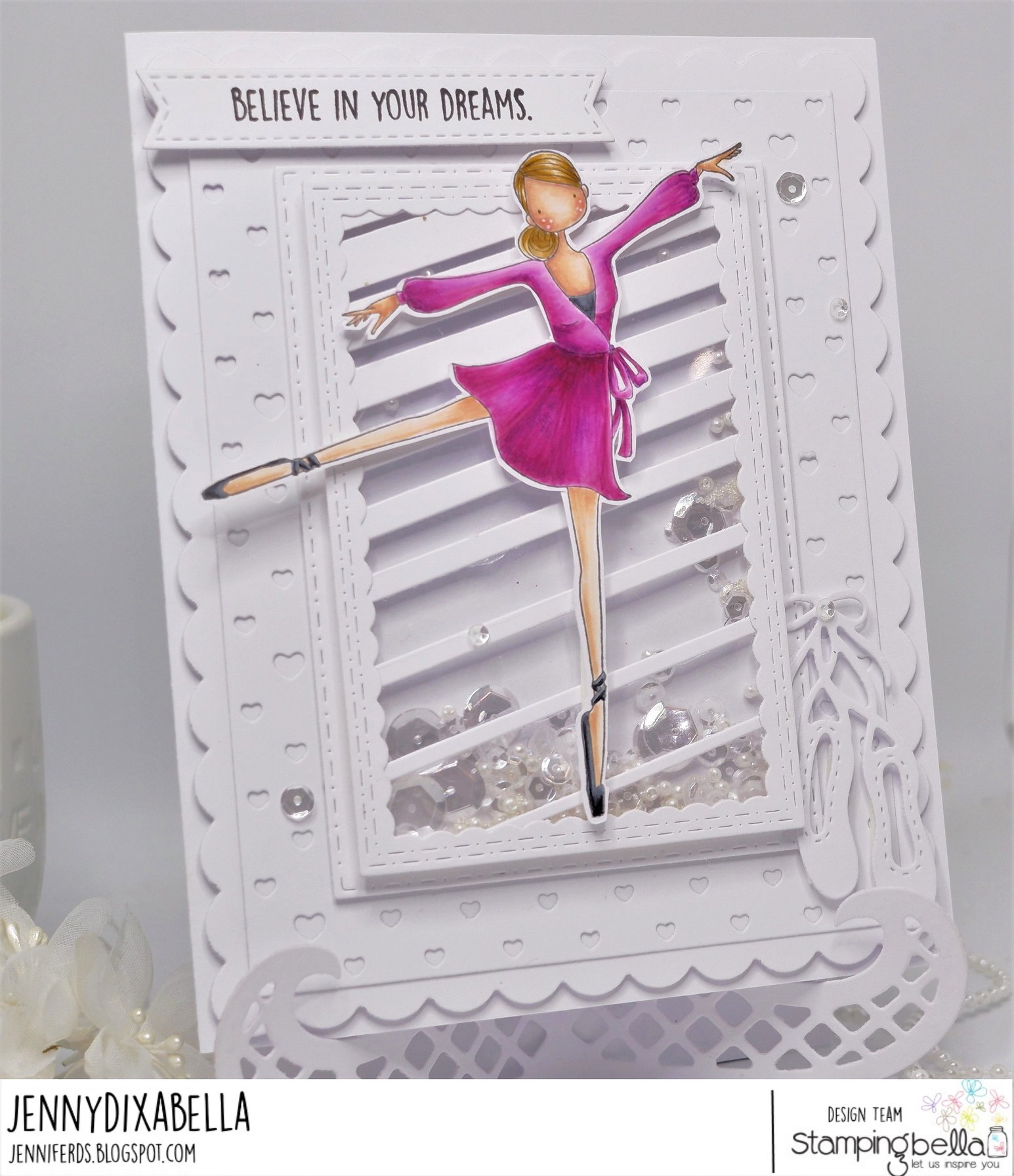 www.stampingbella.com: rubber stamp used: UPTOWN GIRL STEPHANIE loves BALLET, card by Jenny Dix