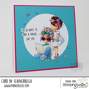 www.stampingbella.com: rubber stamp used: TINY TOWNIES HAIR PLAY card by Elaine Hughes