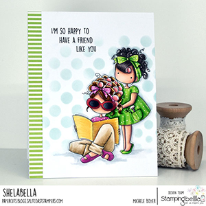 www.stampingbella.com: rubber stamp used: TINY TOWNIES HAIR PLAY card by Michele Boyer