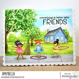 www.stampingbella.com: rubber stamp used: tiny townie hula hoopers. Card by Amy Young