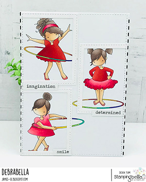 www.stampingbella.com: rubber stamp used: tiny townie hula hoopers. Card by Debra James