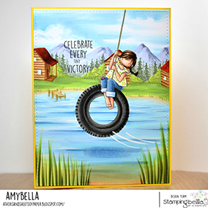 www.stampingbella.com: rubber stamp used: TINY TOWNIE TIRE SWING card by amy young