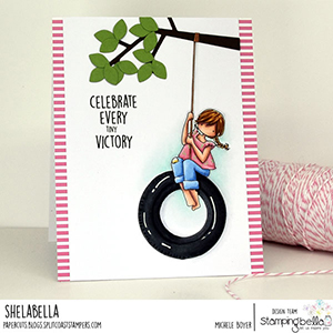 www.stampingbella.com: rubber stamp used: TINY TOWNIE TIRE SWING card by MICHELE BOYER