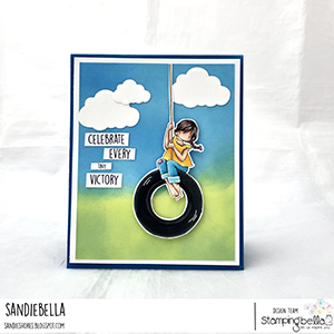 www.stampingbella.com: rubber stamp used: TINY TOWNIE TIRE SWING card by SANDIE DUNNE