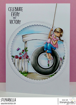 www.stampingbella.com: rubber stamp used: TINY TOWNIE TIRE SWING card by STEPHANIE HILL