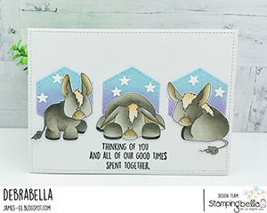 www.stampingbella.com: Rubber stamp used: DONKEY TRIO STUFFIES. Card by Debra James