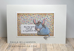 www.stampingbella.com: Rubber stamp used: DONKEY TRIO STUFFIES. Card by Paula Williamson