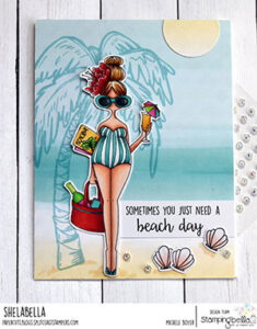 CURVY GIRL LOVES THE BEACH rubber stamp