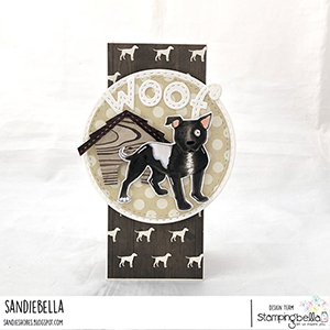 www.stampingbella.com: rubber stamp used: Staffie and ENGLISH BULL TERRIER, card by Sandie Dunne