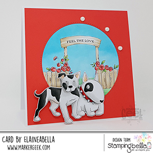 www.stampingbella.com: rubber stamp used: Staffie and ENGLISH BULL TERRIER, card by Elaine Hughes