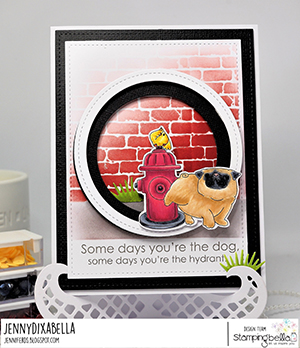 www.stampingbella.com: rubber stamp used: The Pug and the Hydrant, card by Jenny Dix