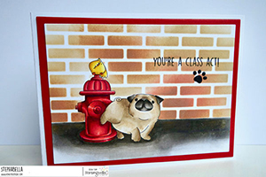 www.stampingbella.com: rubber stamp used: The Pug and the Hydrant, card by STEPHANIE HILL