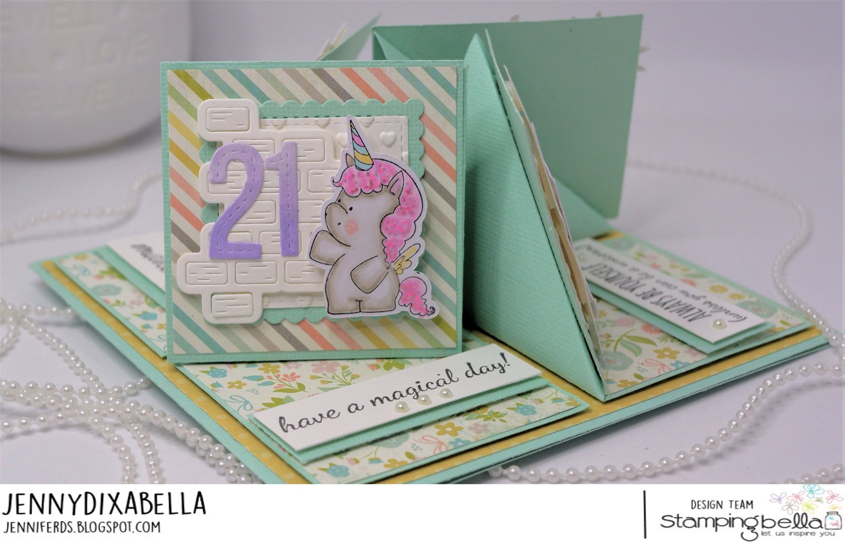 www.stampingbella.com: rubber stamps used: SET OF UNICORNS  Card by JENNY DIX