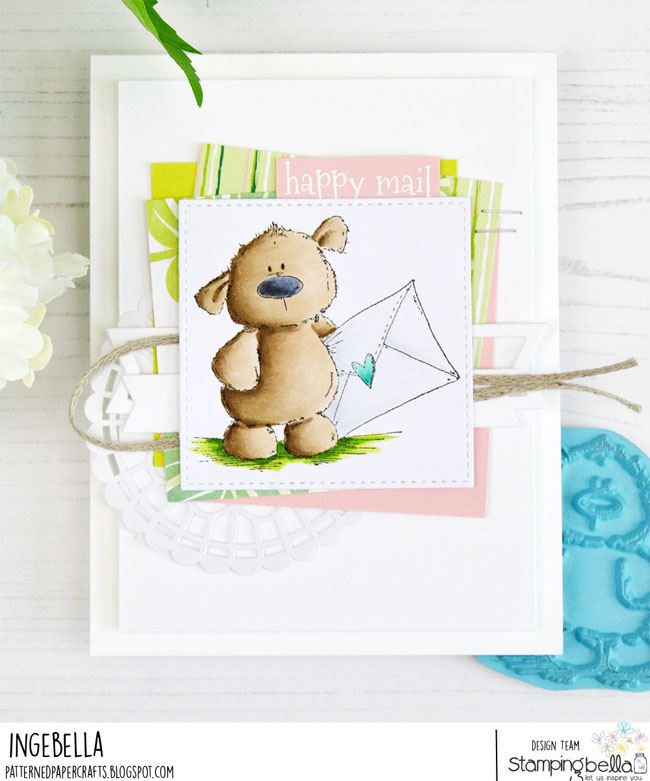 www.stampingbella.com: rubber stamp used HARRY LOVES HAPPY MAIL STUFFIE.  card by Inge Groot