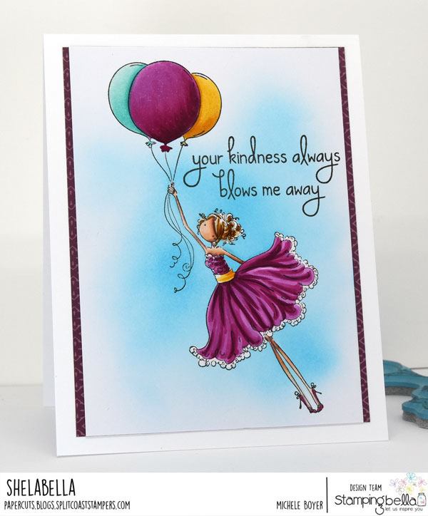 www.stampingbella.com: rubber stamp used UPTOWN GIRL BENTLEY loves BALLOONS . Card by Michele Boyer