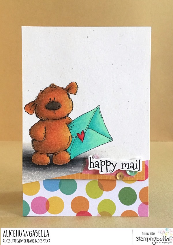 www.stampingbella.com: rubber stamp used HARRY LOVES HAPPY MAIL STUFFIE.  card by ALICE HUANG