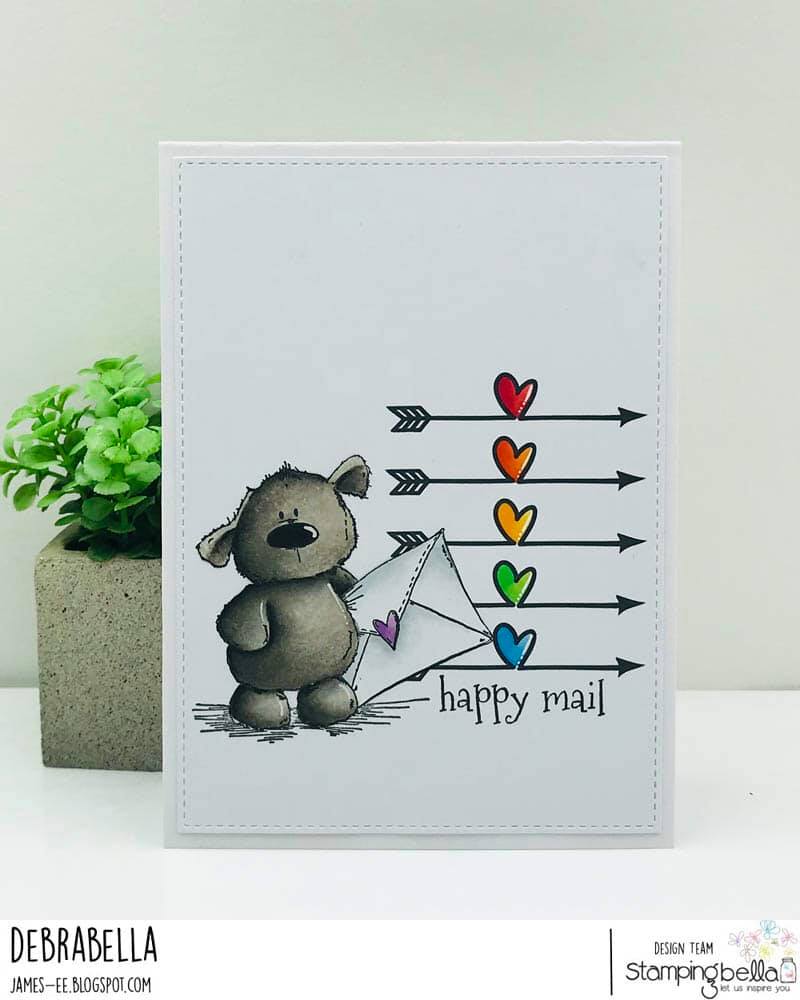 www.stampingbella.com: rubber stamp used HARRY LOVES HAPPY MAIL STUFFIE and UPTOWN SEAL OF APPROVAL SET.  card by Debra James