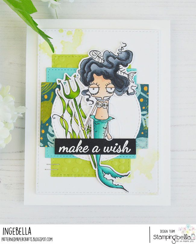 www.stampingbella.com: rubber stamp used ODDBALL MERMAID SET. Card by INGE GROOT