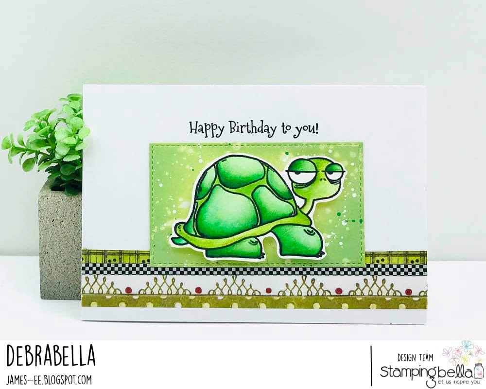 www.stampingbella.com: rubber stamp used ODDBALL TURTLE  Card by Debra James