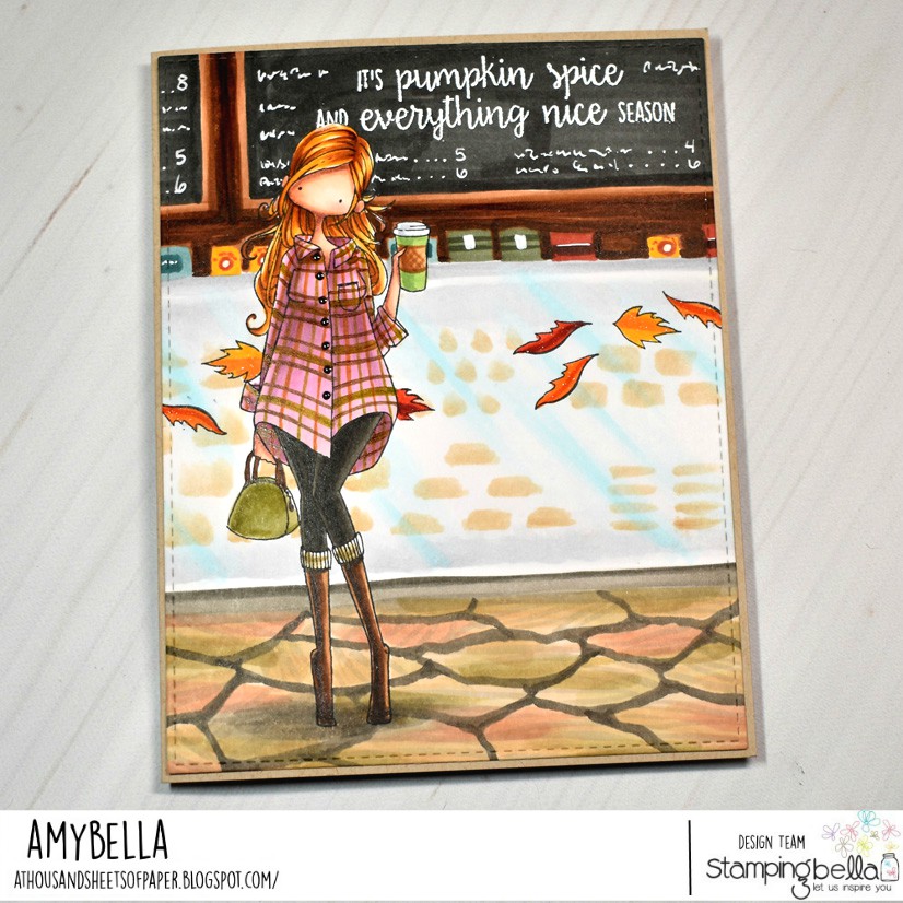 www.stampingbella.com: rubber stamp used: CURVY GIRL LOVES COFFEE.  Card by Amy Young