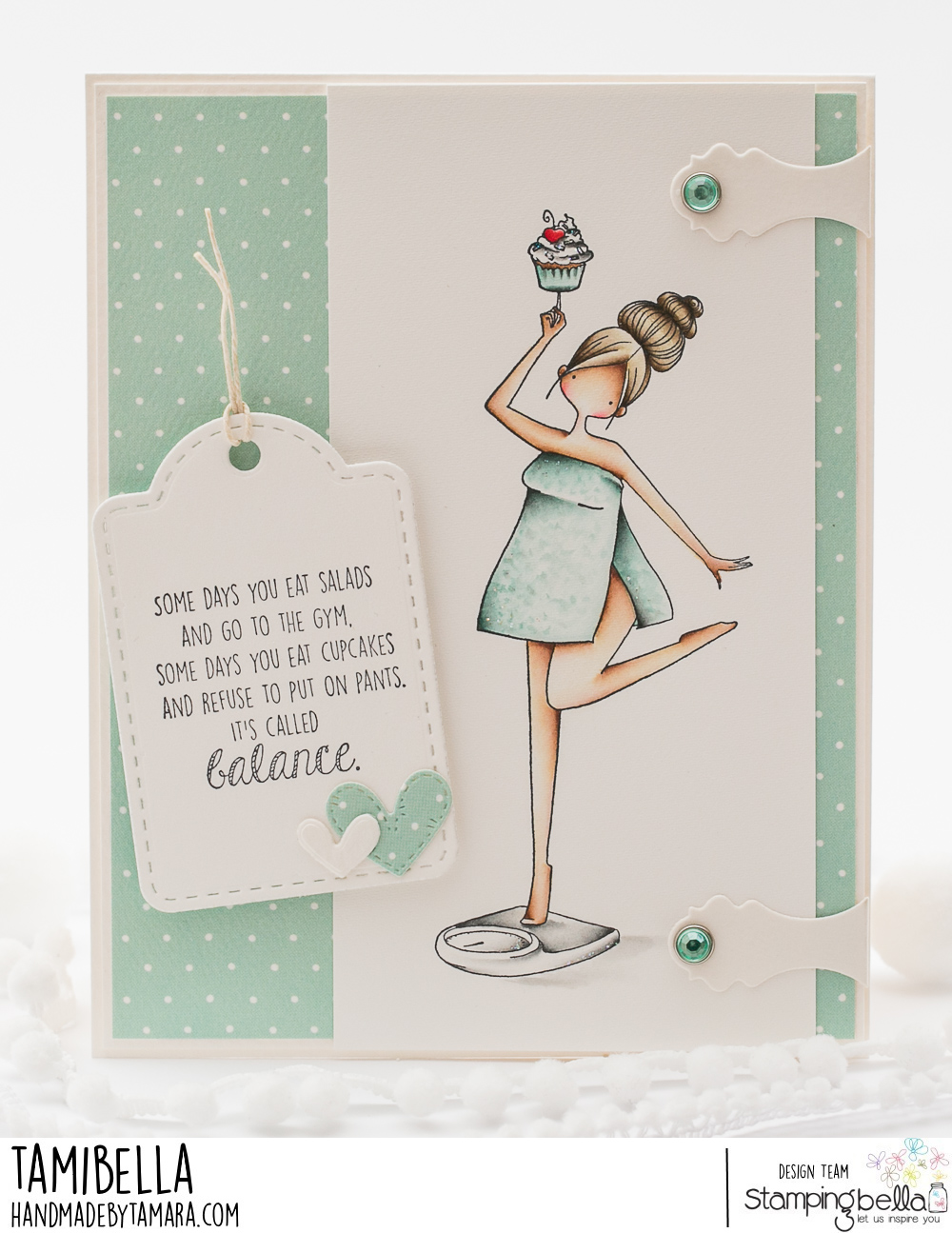 www.stampingbella.com: rubber stamp used CURVY GIRL HAS GOOD BALANCE card by Tamara Potocznik