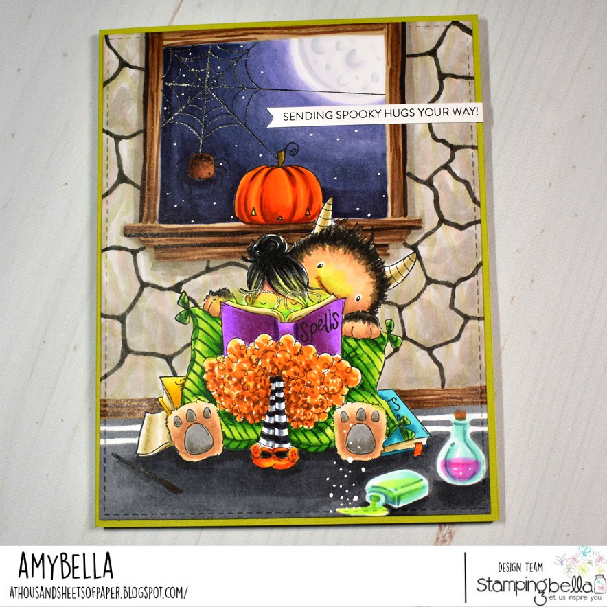 www.stampingbella.com: rubber stamps used: TINY TOWNIE DOROTHY THE DREAMER, LITTLE BITS OUTDOOR HALLOWEEN DECOR.  Card by Amy Young