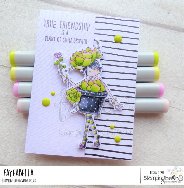 www.stampingbella.com: rubber stamp used: TINY TOWNIE SUSIE THE SUCCULENT. card by FAYE WYNN JONES