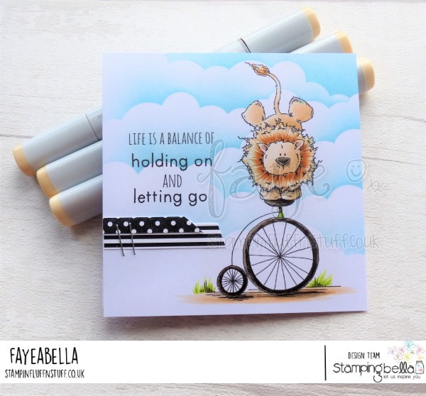 www.stampingbella.com: Rubber stamp used: LEO THE BALANCING LION. Card by Faye Wynn Jones