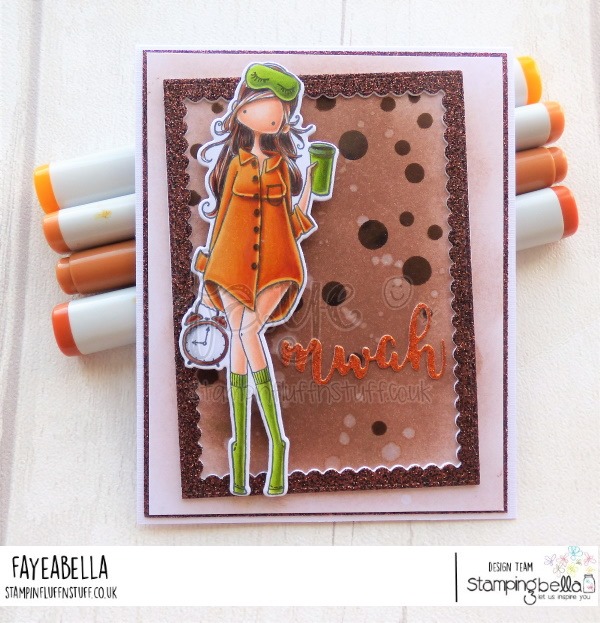 www.stampingbella.com: rubber stamp used: CURVY GIRL LOVES COFFEE card by FAYE WYNN JONES